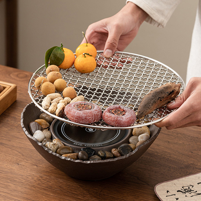 速发围炉煮茶烤网0件不锈钢圆形托盘电陶炉炭碳炉4铁架烧烤配子装