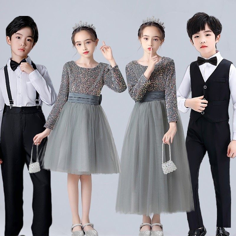 速发元旦中童合唱演出诵小学生初儿生大合唱团朗服服装男童表演