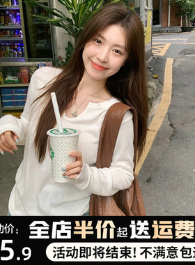 速发白色冬织衫202新款秋针内搭打底上别致绝美长袖衫衣早