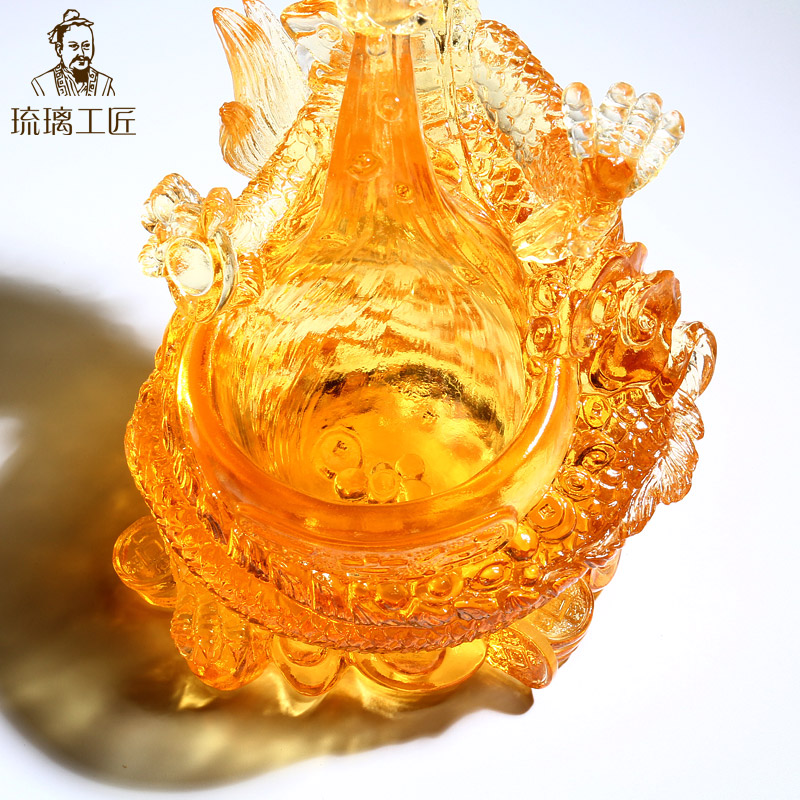 速发琉璃工艺品龙聚宝盆开业礼品摆件招财生意兴隆开店礼物 摆件