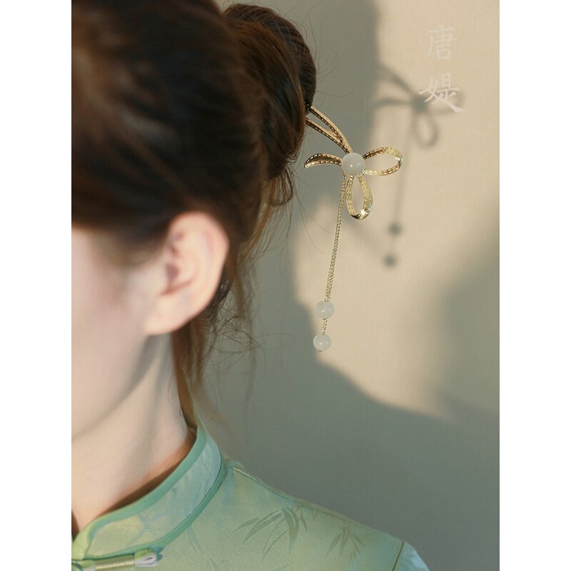 速发发中式蝴蝶结流簪简约水晶新苏簪子头饰古风汉服旗袍配饰