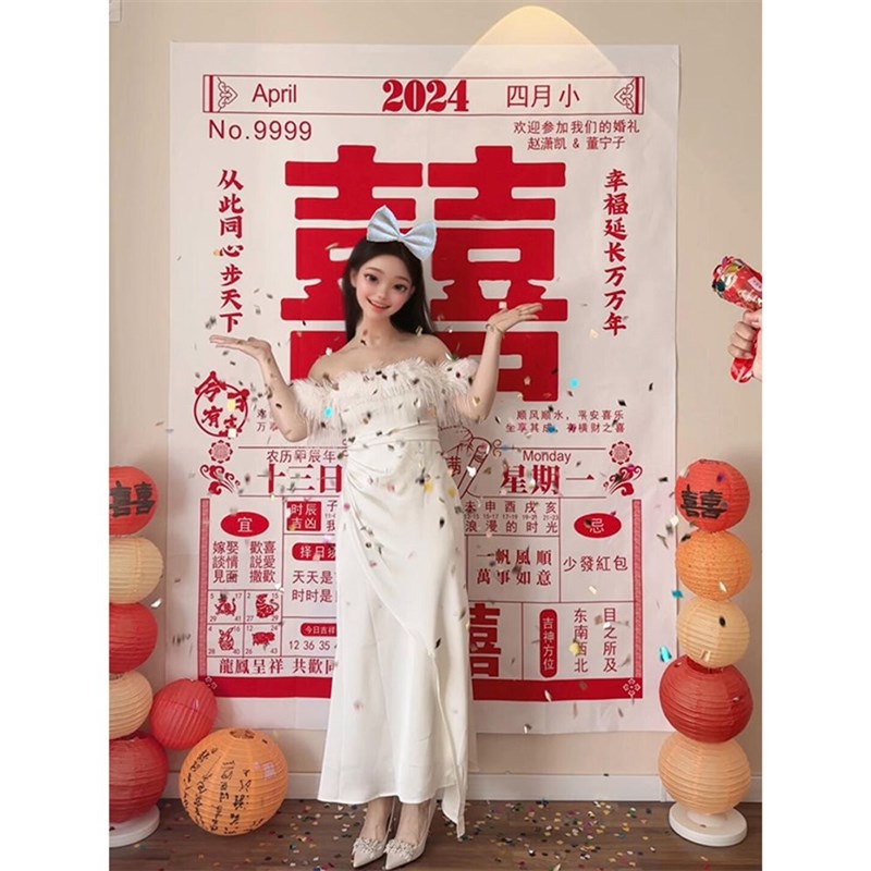速发布婚礼拍卧道具喜字日历海报背景墙方婚房结置新房照室装饰用
