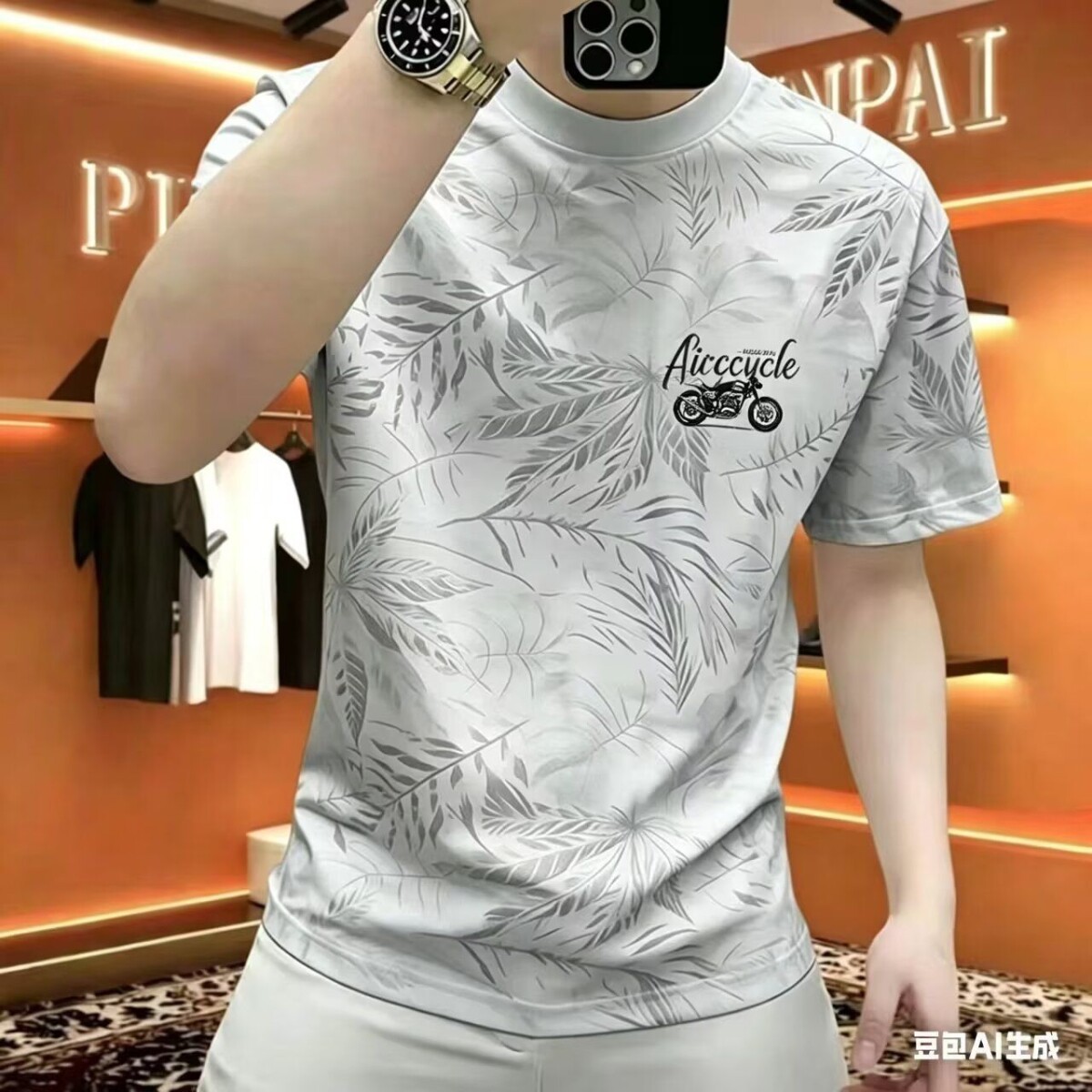 2025新款美式痞帅短袖T恤男夏季新款机车风印花上衣潮牌青年圆领t