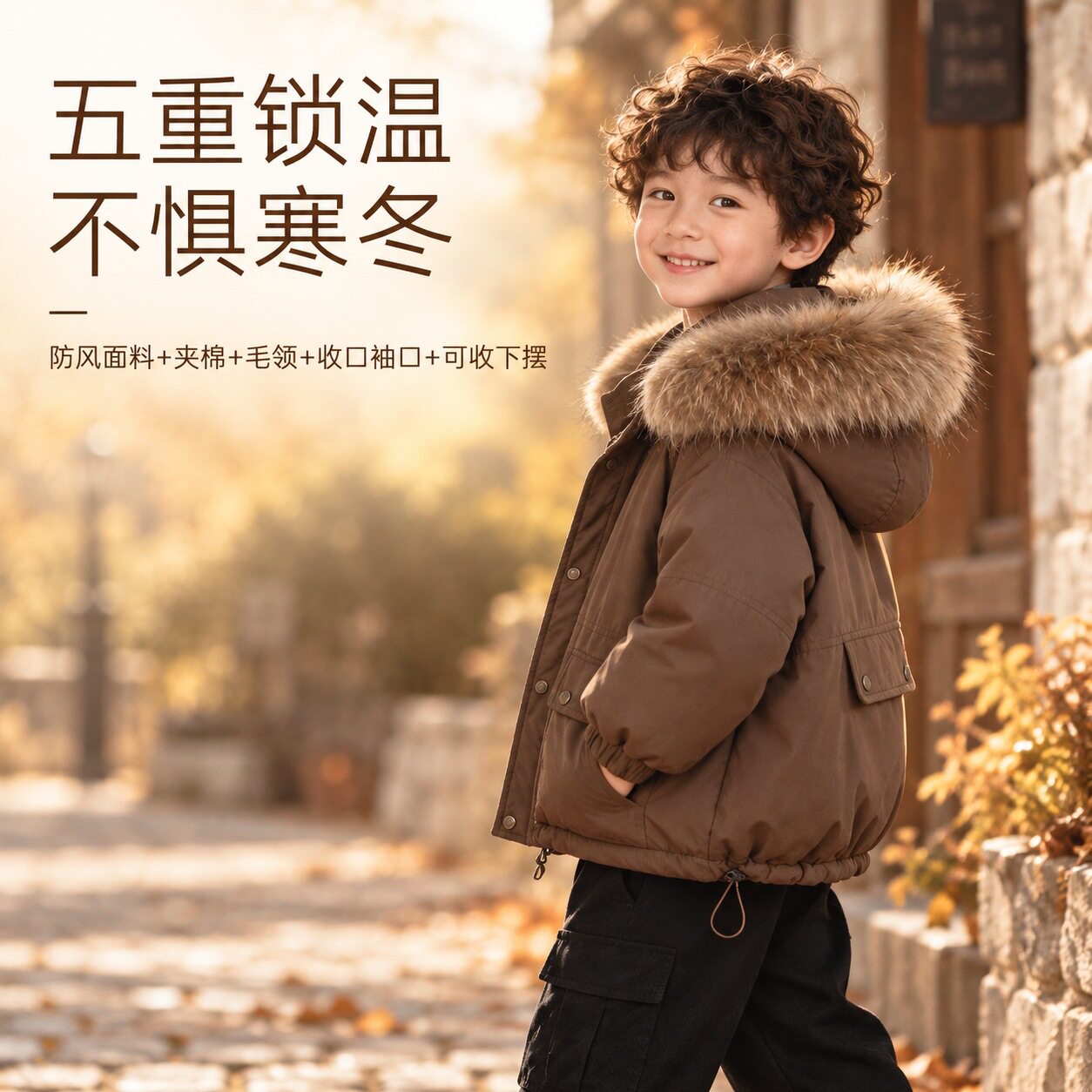 2026儿童新款羽绒棉服大毛领休闲洋气棉衣韩版加厚保暖童装男童潮