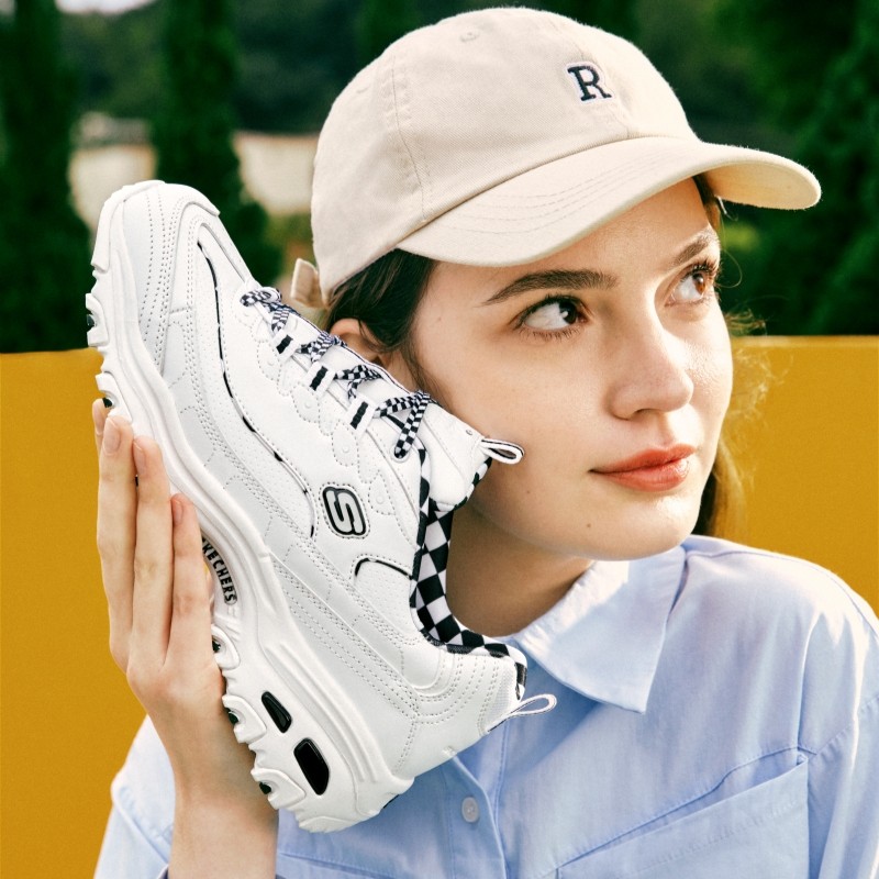 2023款Skechers斯凯奇女子白色运动厚底EVA增高熊猫老爹鞋149227