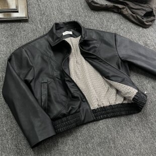 ANTRORSE 「黑武士」千鸟格解构皮衣剪裁短款夹克外套cleanfit