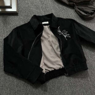 ANTRORSE 「简卉」灯芯绒千鸟格刺绣剪裁短款夹克外套cleanfit