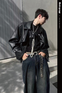 ANTRORSE设计线 小众设计感时尚短款皮衣夹克cleanfit男女同款