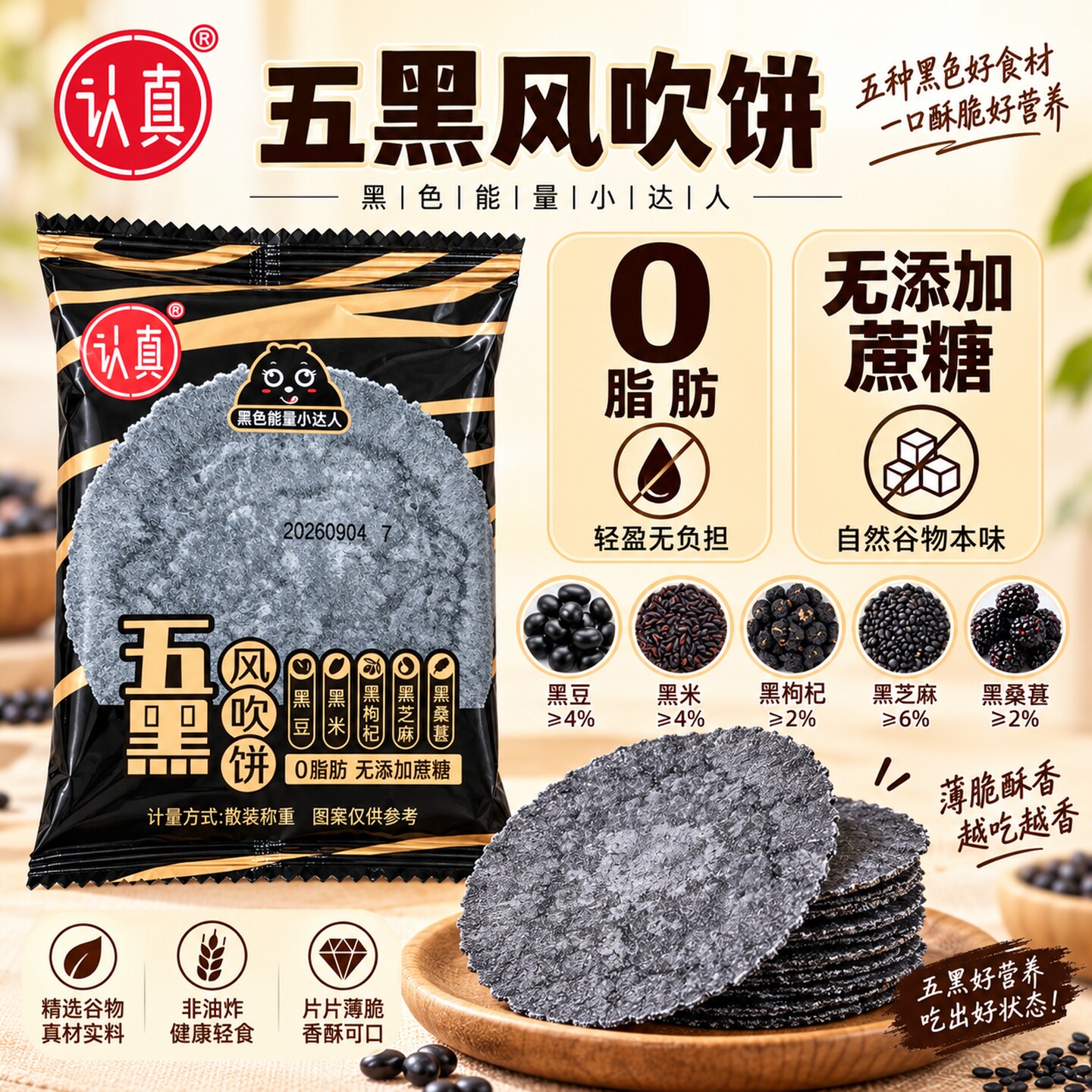 五黑风无蔗糖粗粮薄脆饼干