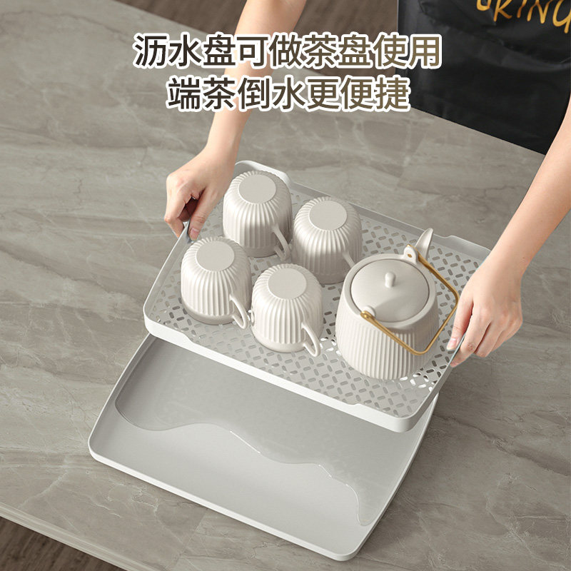 速发杯子收纳置物架杯厅客架玻璃茶桌双层沥水托盘家用杯面放水杯