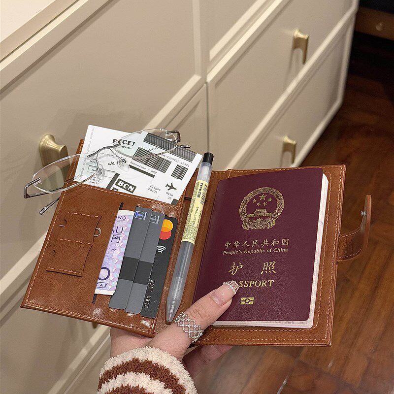 速发覆古油皮夹旅行外出包一体卡包夹皮质包出国