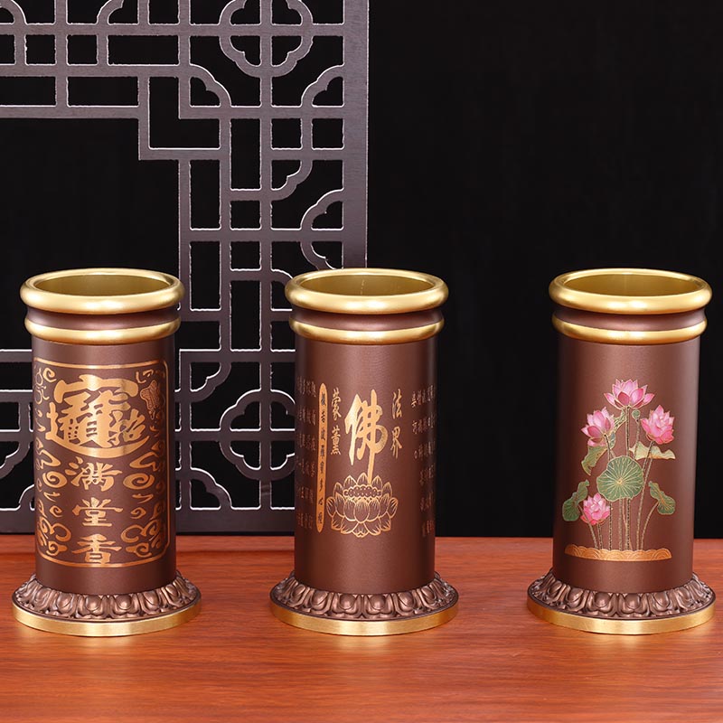 速发纯铜合金香桶插香筒佛具摆件家用供奉佛前装香的放香室内复古