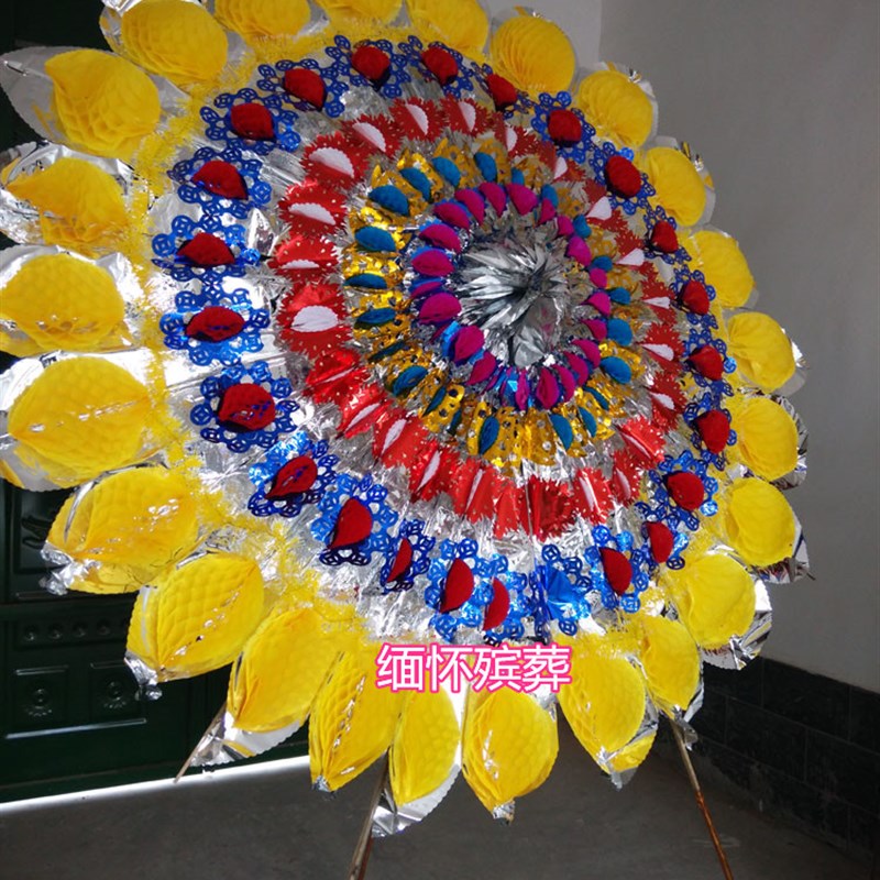 速发亮花圈殡葬用品 亮花圈 2.5米竹架手提袋布花圈 祭祀殡仪白事
