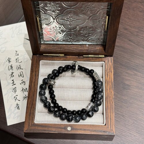 玄珀双圈耀夜墨屿手串如影琉璃珠小众高级感男女通用复古情侣手链