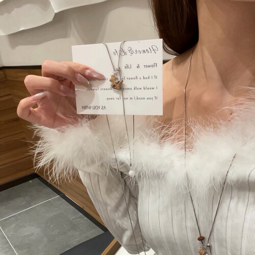 复古木质抽拉小马项链百搭毛衣链