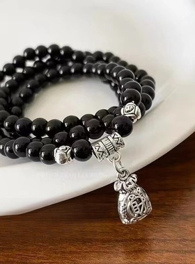 新中式复古招财福袋缠绕多层手链项链两用小众设计简约国风手饰品