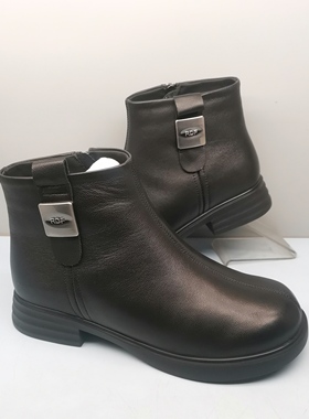 红蜻蜓短筒靴女秋冬新款CD62909131R低跟时尚休闲真皮加绒马丁靴