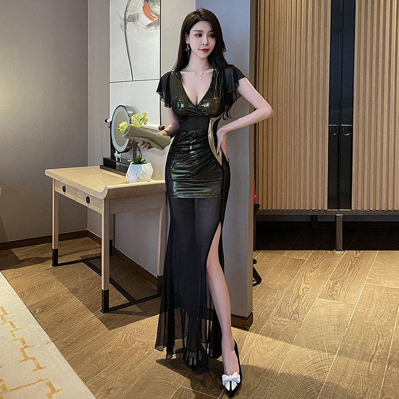 晚礼服深v性感桑拿低胸显瘦长裙