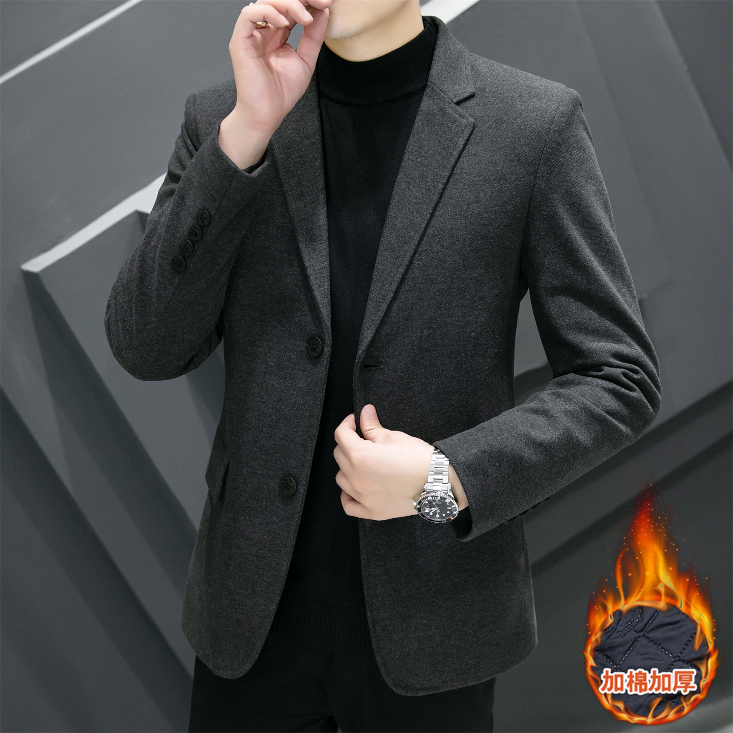 西装外套男加厚毛呢高端西服上衣