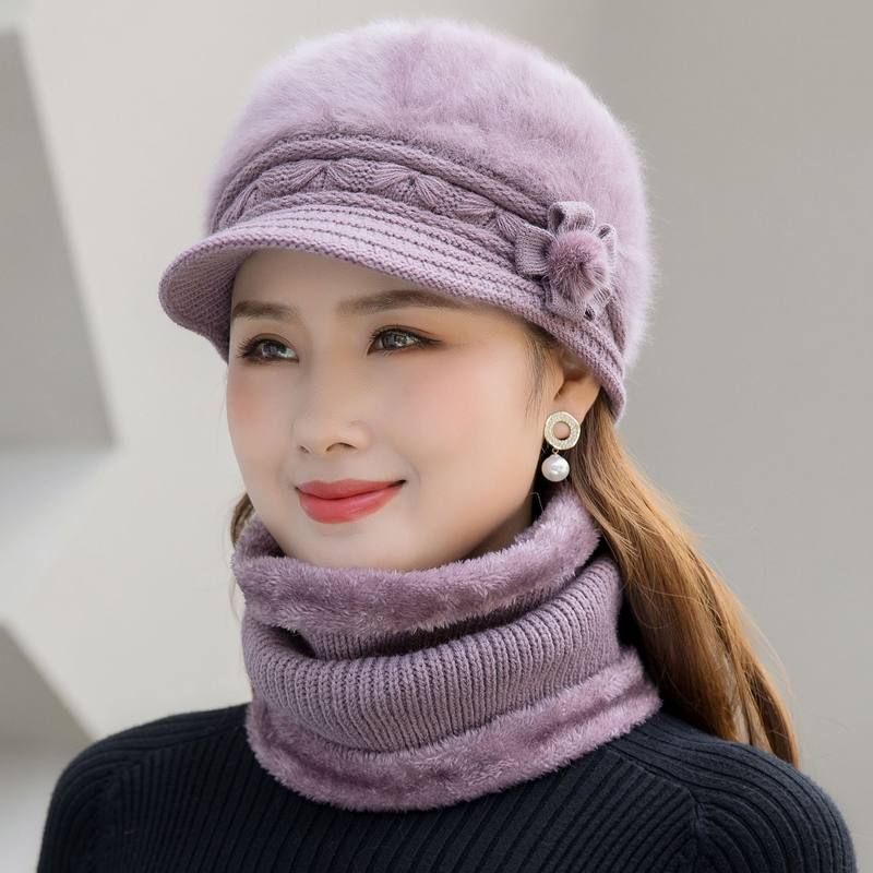 老人帽帽套装女帽子妈妈针织加厚中老年人奶奶保暖冬天毛线帽围巾