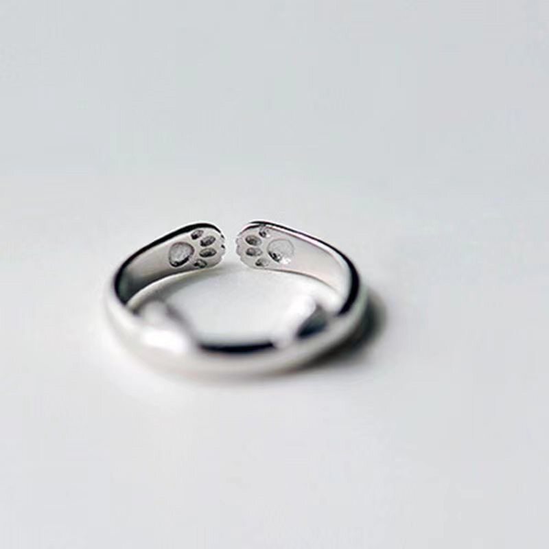 日韩超萌卡通猫爪脚印戒指女时尚可爱动物猫咪耳朵个性开口指环潮