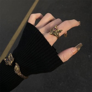 妖媚狐狸戒指女复古百搭九尾狐开口食指戒轻奢小众设计感个性指环