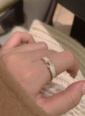 字母H戒指女~珐琅滴油小众高级感开口可调节法式网红指环食指戒