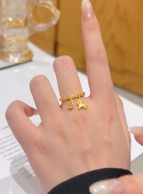 马上有钱金色招财小马钱币开口戒指女马年本命年戒指百搭食指戒