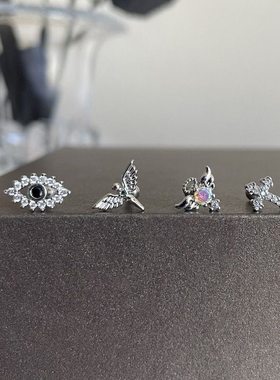 闪钻翅膀十字架耳钉高级感冷淡风耳环四件套小众设计感新款耳饰潮