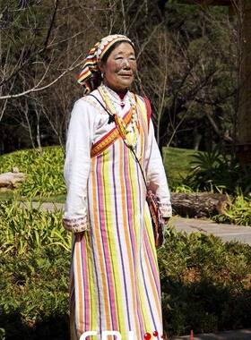 鑫佳民族服饰量身定做独龙族服装多彩条纹表演演出服装长裙女套装