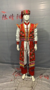 云南大理少数民族白族服装/葫芦丝舞台演出服饰/白族男装蓝色款式