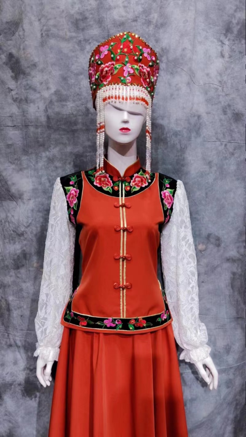 锡伯族盛装制作56个少数民族服装红色小红书新款民族风西迁节表演