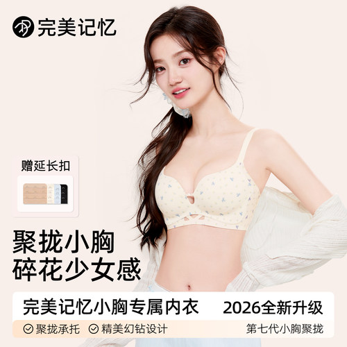 完美记忆蓝色碎花小胸聚拢内衣女