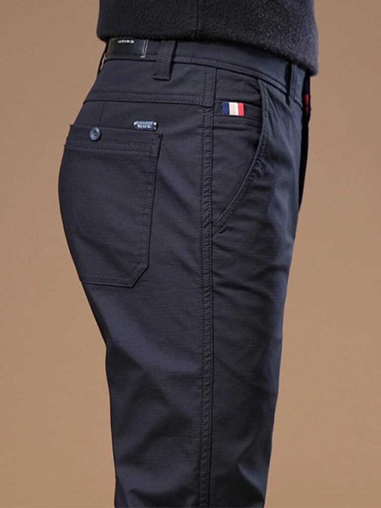 香港高端纯棉休闲裤男士春秋季新款修身直筒裤百搭中年商务西裤子