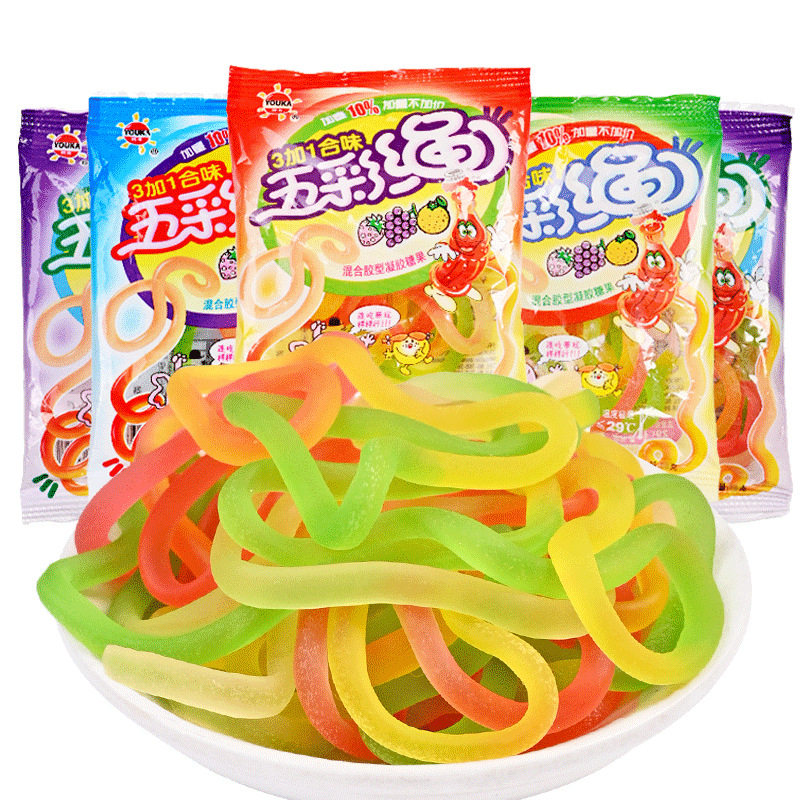 5毛糖果优卡五彩绳软糖100包怀旧