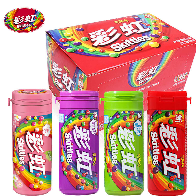 彩虹糖30g*12瓶装原味花花果味水果汁缤纷充气软糖怀旧零食批发