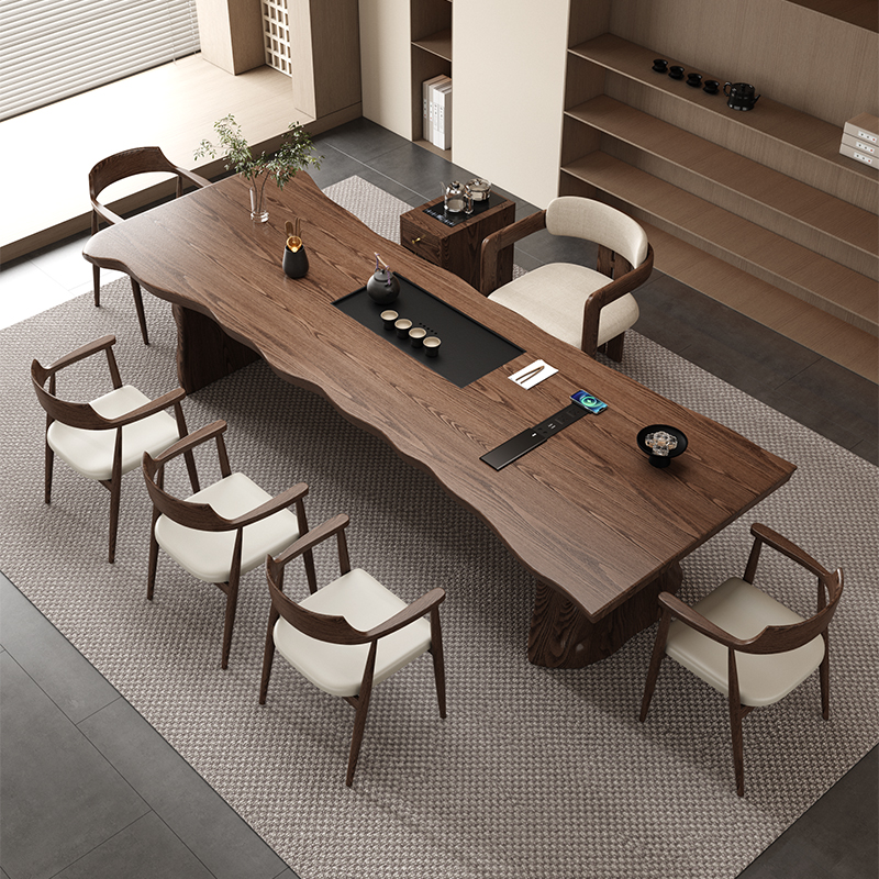 现代简约实木茶桌椅组合新中式大板茶台办公室泡茶桌2025新款高端
