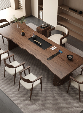 现代简约实木茶桌椅组合新中式大板茶台办公室泡茶桌2025新款高端