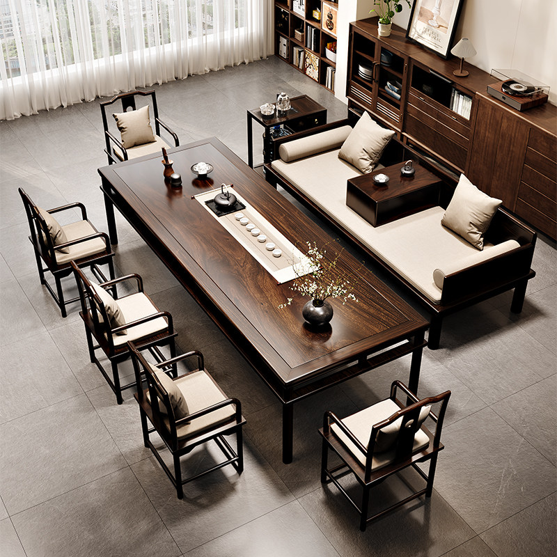 真南美胡桃木新中式实木大板茶桌客厅书房家用简约大气长方形桌子图片