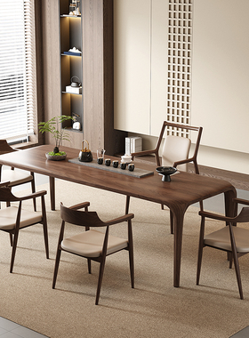 南美胡桃木实木书桌茶桌一体现代简约家用客厅办公室原木榫卯茶台