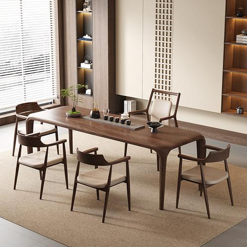 胡桃木实木茶桌一体原木榫卯茶台