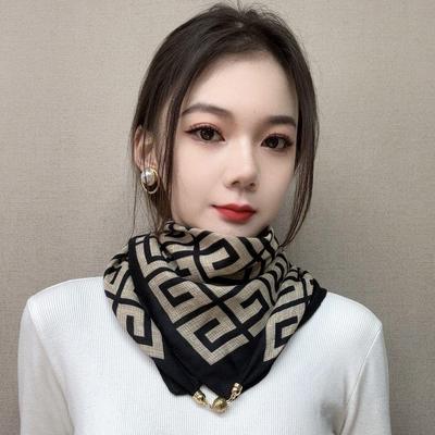 磁吸扣护颈小围巾女款2025新款棉麻丝巾秋季高级感方巾三角巾围脖