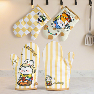 可爱图案可爱防烫手套微波炉烤箱烘焙耐高温厨房专用加厚隔热手套