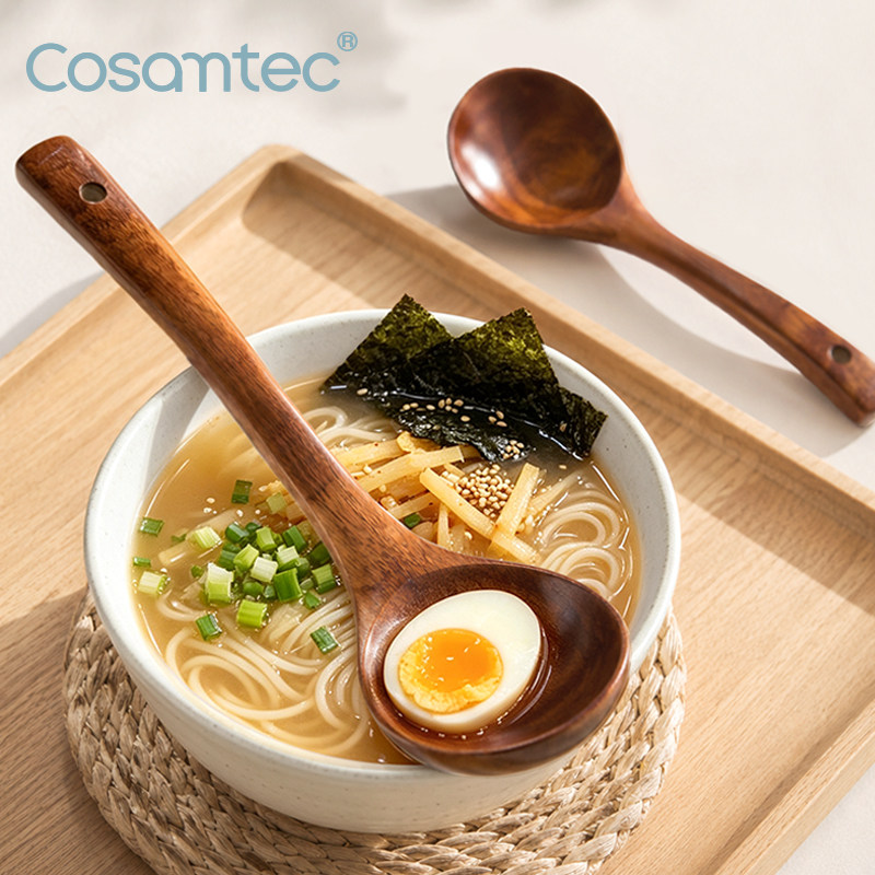 日式木制汤勺家用盛汤木勺子长柄食品级粥勺木头勺子大号耐高温