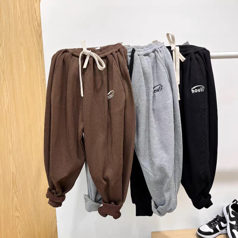 厚里男童春款卫裤灰色纯棉毛圈大童韩版宽松洋气青少年
