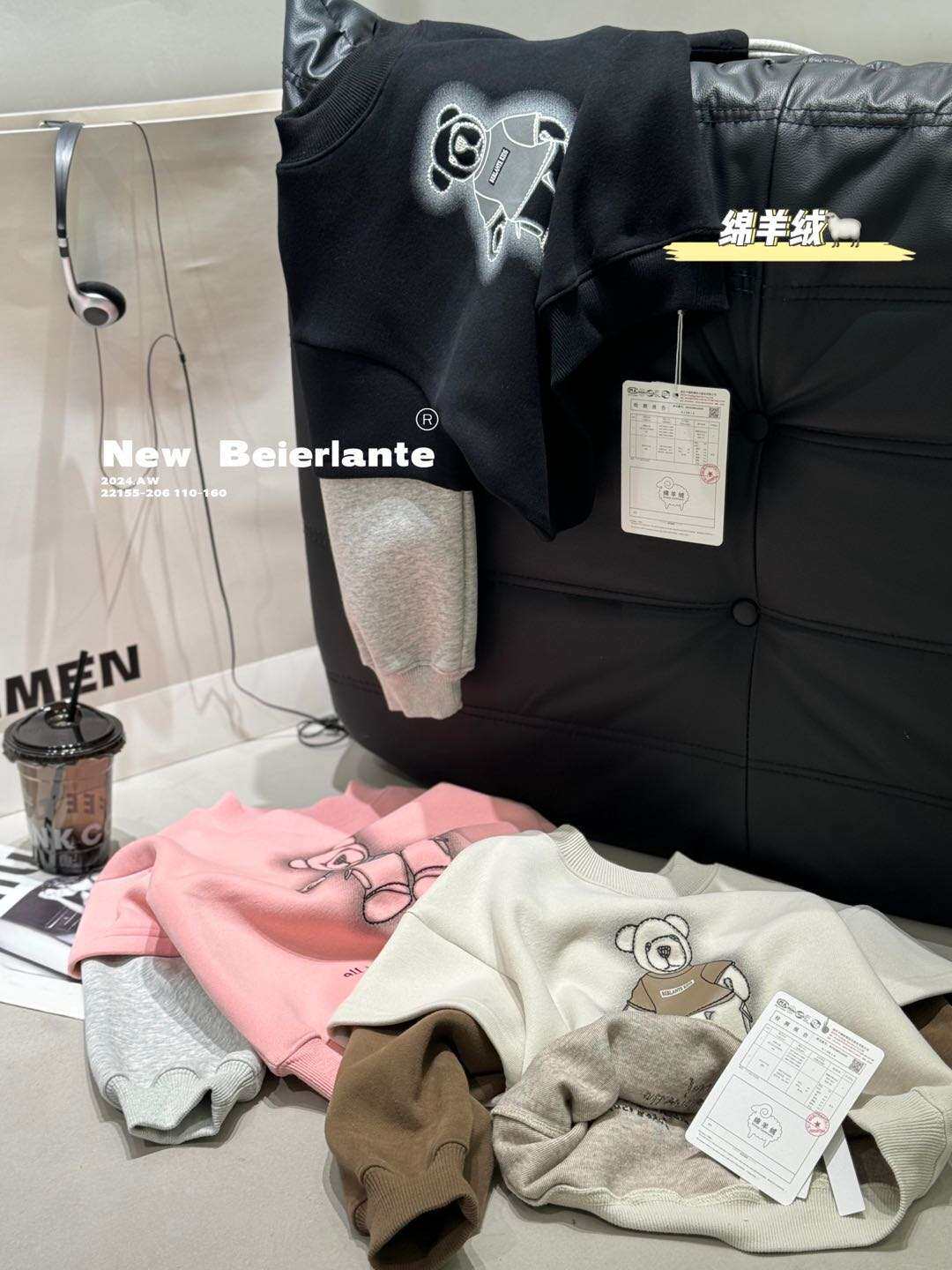 厚里贝尔兰特男童仿羊绒卫衣假两件黑色小熊韩潮童圆领套头衫秋冬