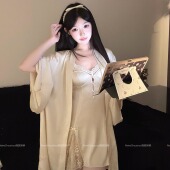 嗨妮咻咻「掌上明珠」法式 蕾丝睡衣带胸垫女春秋飞袖 睡裙家居服女