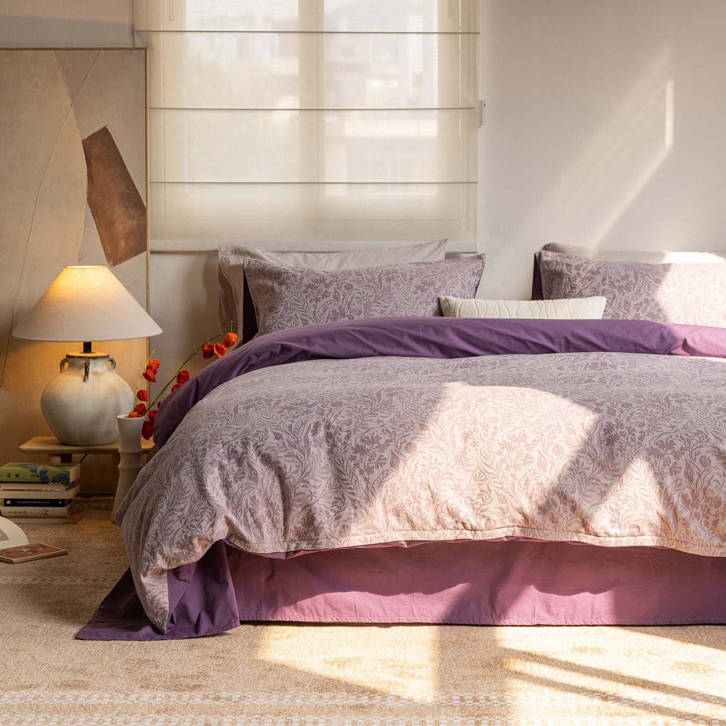微醺四件套 Refresh芮夫 全棉提花紫色田园被套床单笠花卉高级感,床上用品,床品套件/四件套/多件套,淘宝优惠券,粉丝福利购,淘宝优惠卷