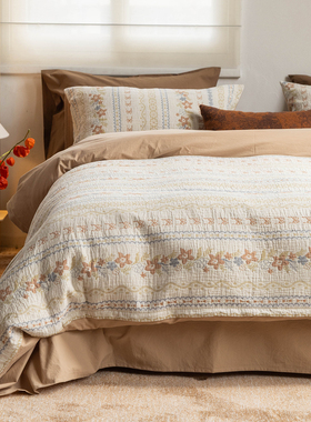 山茶四件套 Refresh芮夫 全棉提花田园驼色被套床单笠中古高级感