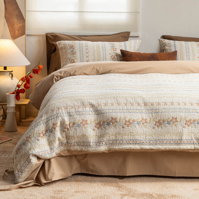 山茶四件套 Refresh芮夫 全棉提花田园驼色被套床单笠中古高级感